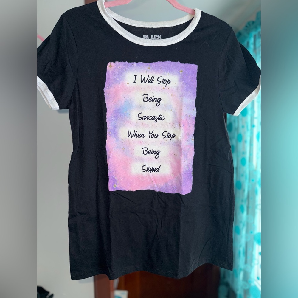 Black Matter Black Tee with Pink and White Design
